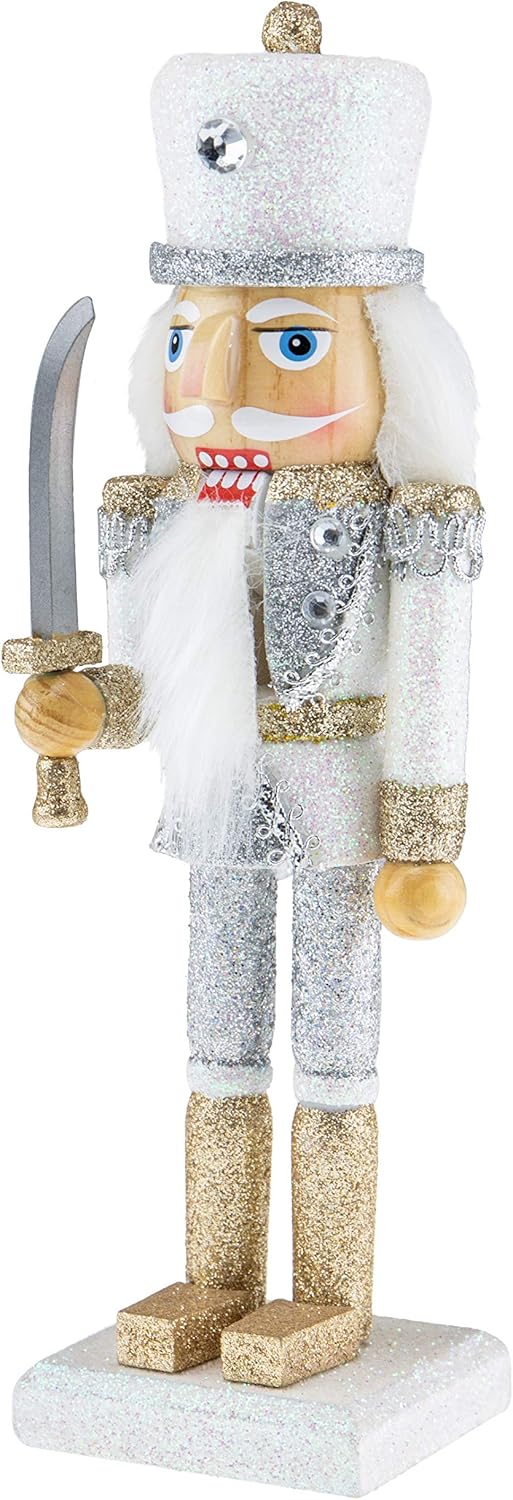 10-Inch White King Wooden Nutcracker - Festive Christmas Décor for Shelves