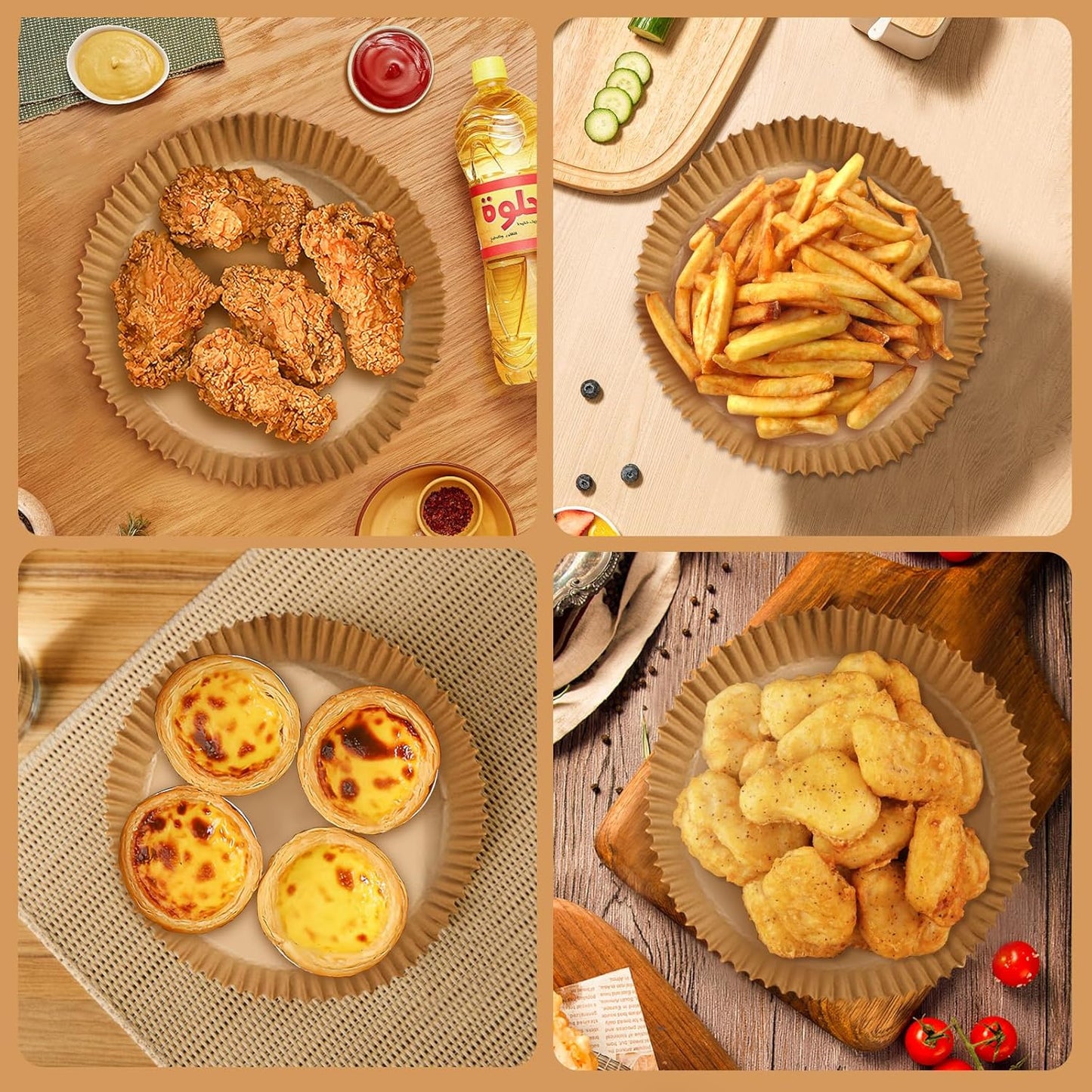 Skiennix Air Fryer Disposable Paper Liners - Non-Stick, Oil-Proof & Food Grade | 200 Pcs, 6.3" Bottom, 8" Top