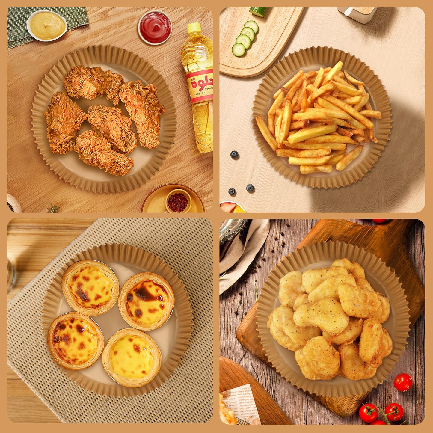 200pcs Air Fryer Disposable Paper Liner, Non-Stick Disposable Air Fryer Parchment Paper Liners, Baking Paper for Air Fryer Oil-Proof, Water-Proof, Food Grade Parchment（6.3" in Bottom, 8" on top）