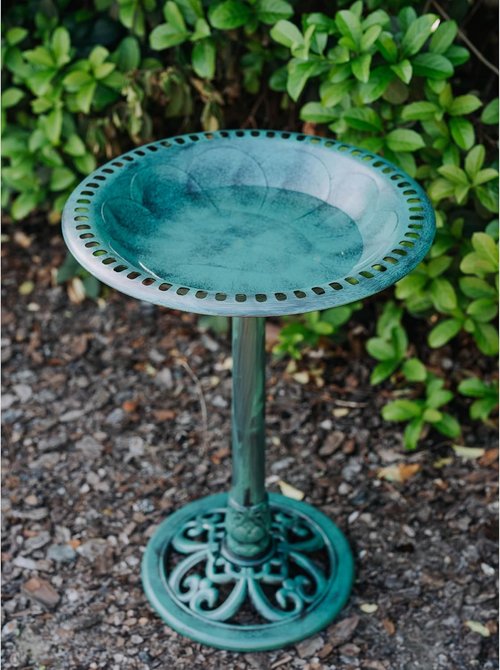 Backyard Expressions Bird Bath - Weather-Resistant Green Polyresin - 27 Inch Outdoor Decor