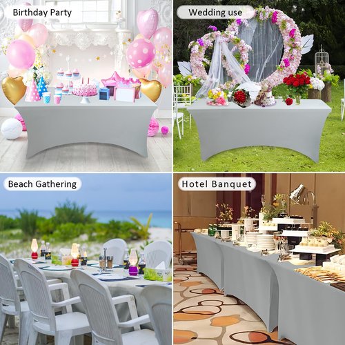 ChaiSang 2Pack 6FT Sliver Rectangle Spandex Tablecloth Elastic Banquet Table Cover for Birthday Kitchen Wedding Party (Sliver)
