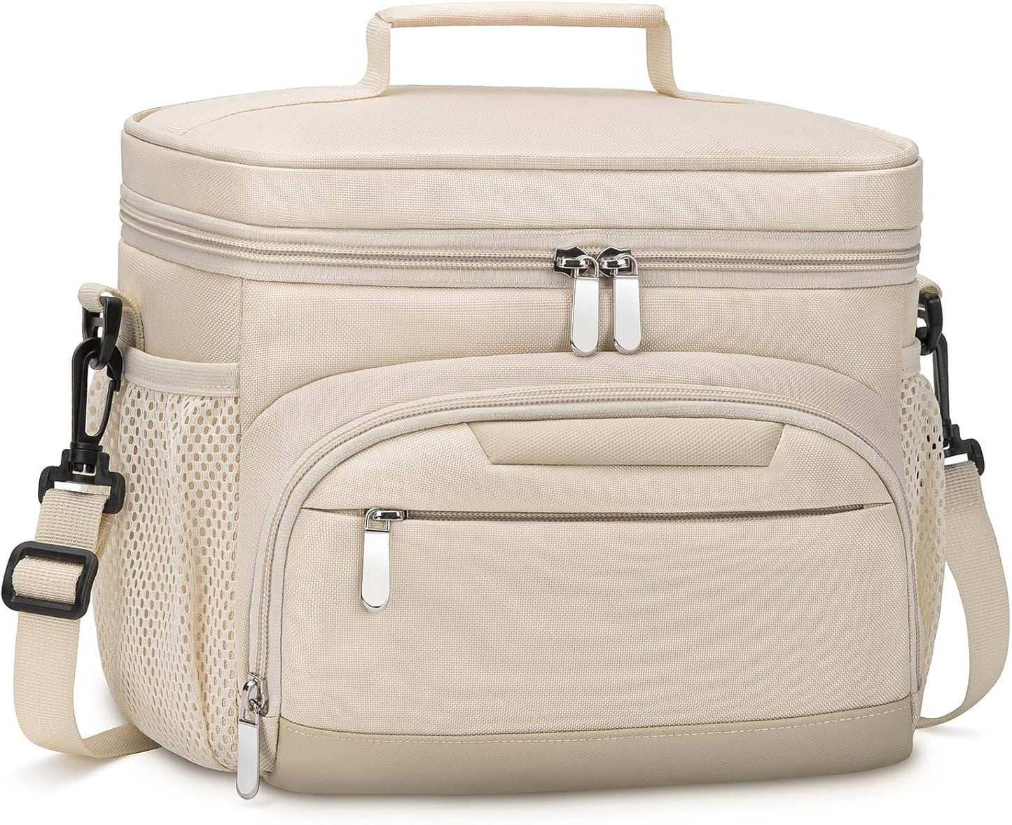 Skiennix Insulated Lunch Box - Leakproof Soft Cooler Tote Bag with Adjustable Strap - Beige, 12-Can (8L)