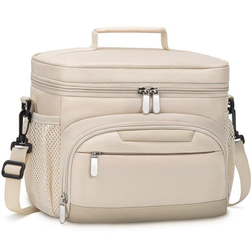 HORJONES Lunch Boxs for Women/Men Insulated Lunch Bag,Leakproof Lunchbox with Adjustable Shoulder Strap for Adults,Soft Cooler Tote Bag for Office Fitness Picnic Beach Travel - Beige 12-Can(8L)