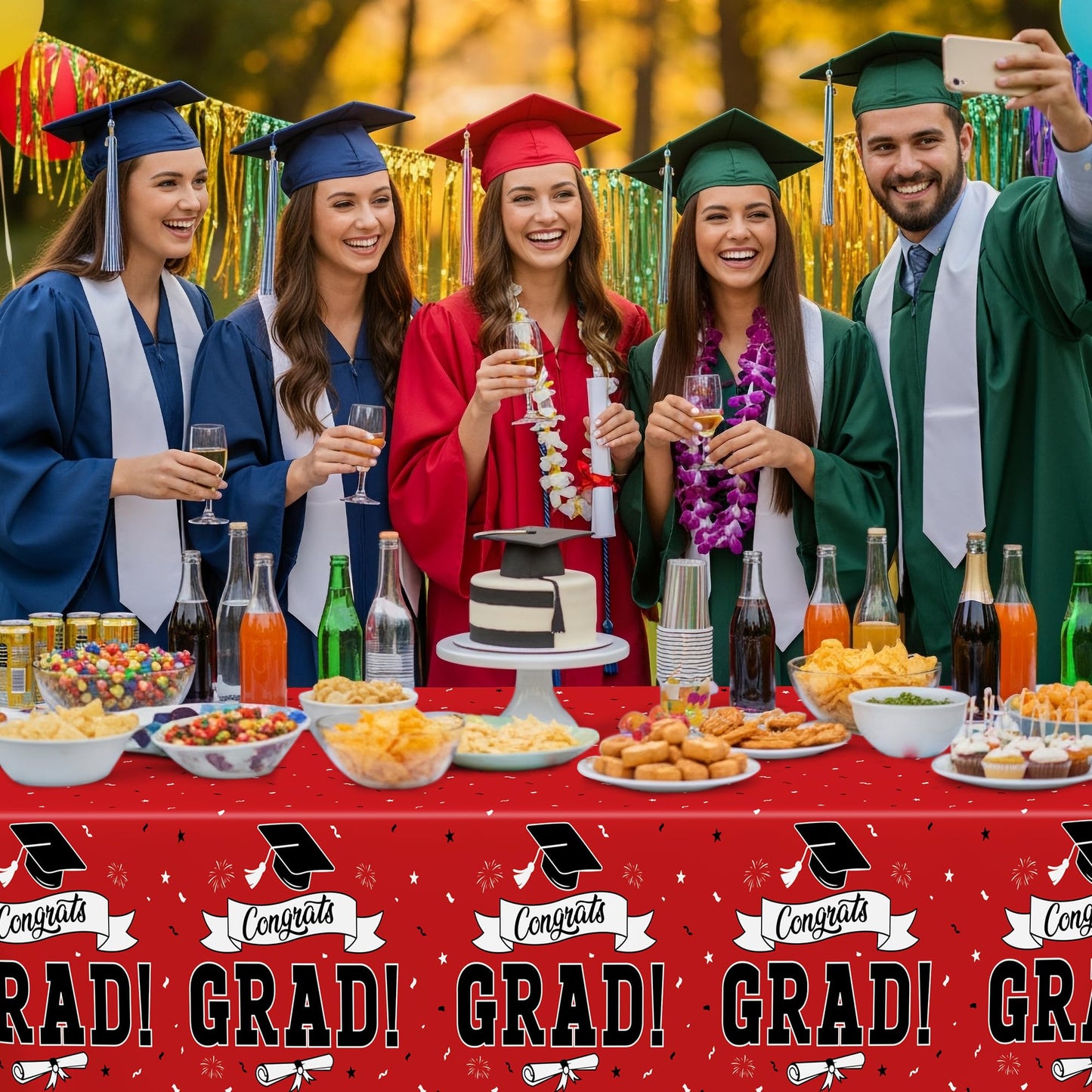 QZYL 2 PCS Graduation Tablecloth, 108" X 54" Red Graduation Table Decorations 2026, Disposable Plastic Tablecover for Grad Decor Party Supplies, Rectangle Table Cloths for Class 2026 Congrats Grad