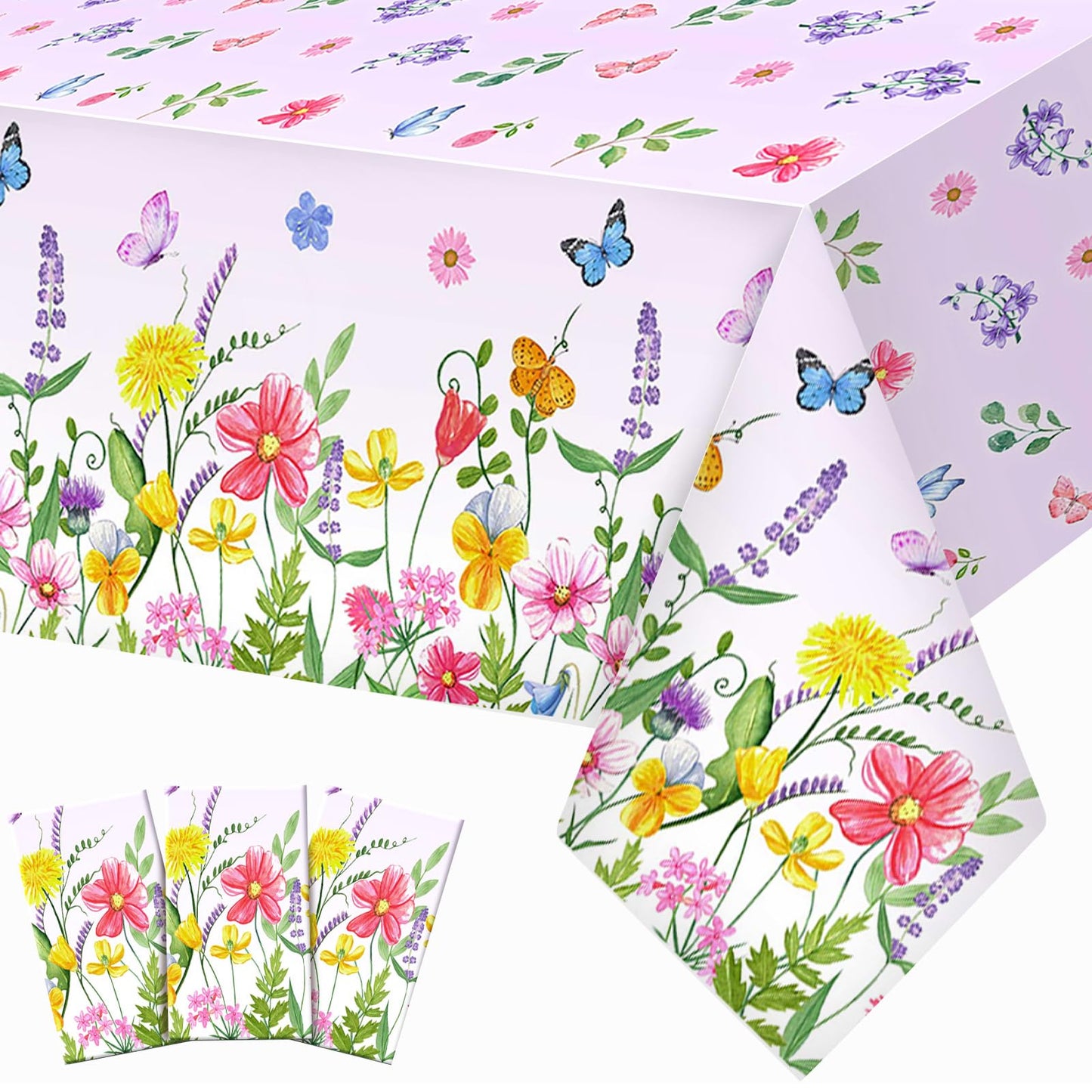 Oudain 3 Pcs Easter Tablecloth Decorations - 54×108 Inch Spring Flower Disposable Plastic Waterproof Pastel Garden Floral Table Cover Runner Rectangular for Easter Brunch Baby Shower Wedding Party