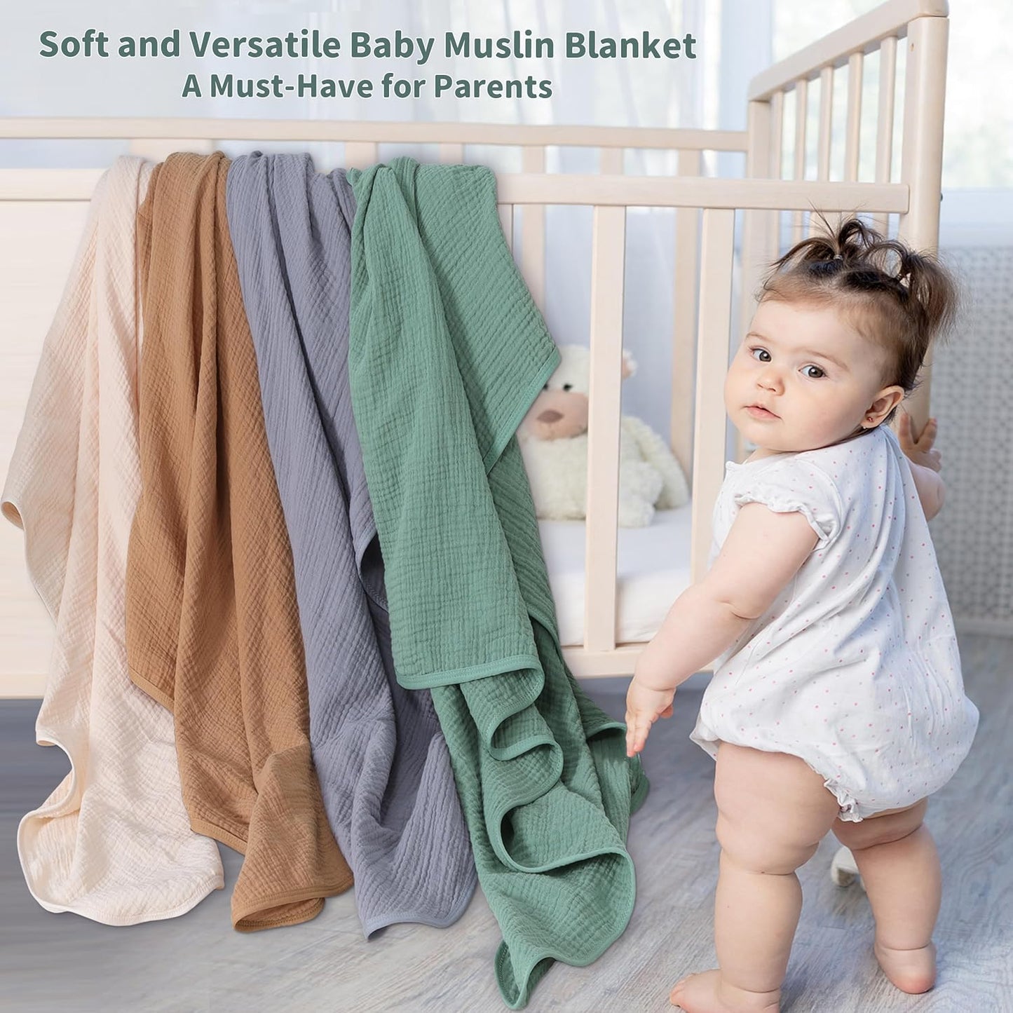 Skiennix Muslin Swaddle Blankets - Soft & Breathable 41 x 41 Inches | 2 Pack in Gray & Green