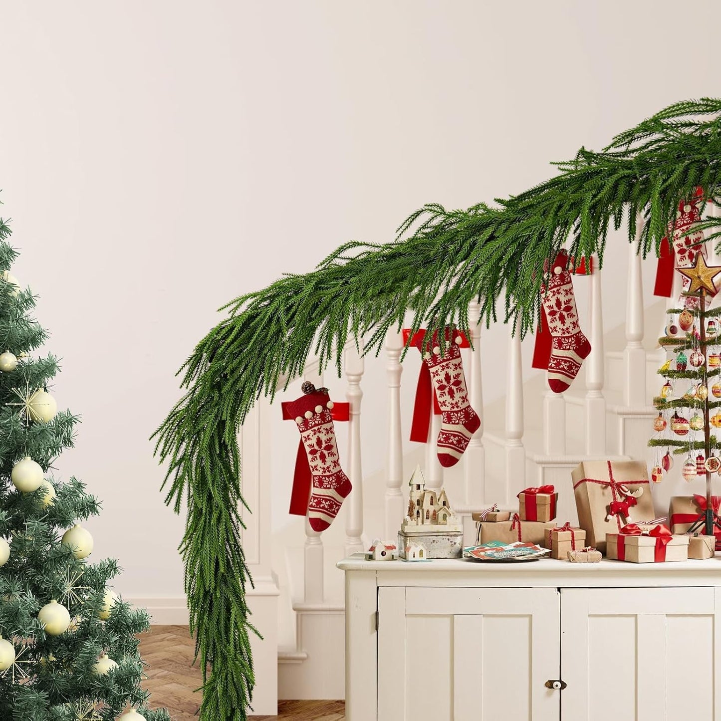 Norfolk Pine Garland - Realistic 9 Ft Faux Pine for Christmas Decor | Perfect for Mantle & Table