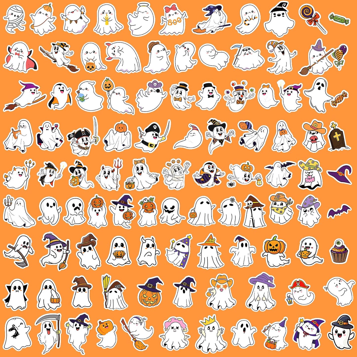 JULBEAR 200 PCS Ghost Stickers Cute Halloween Ghost Sticker Self-Adhesive White Ghost Label Decal for Craft Laptops Water Bottles and Envelopes Seal