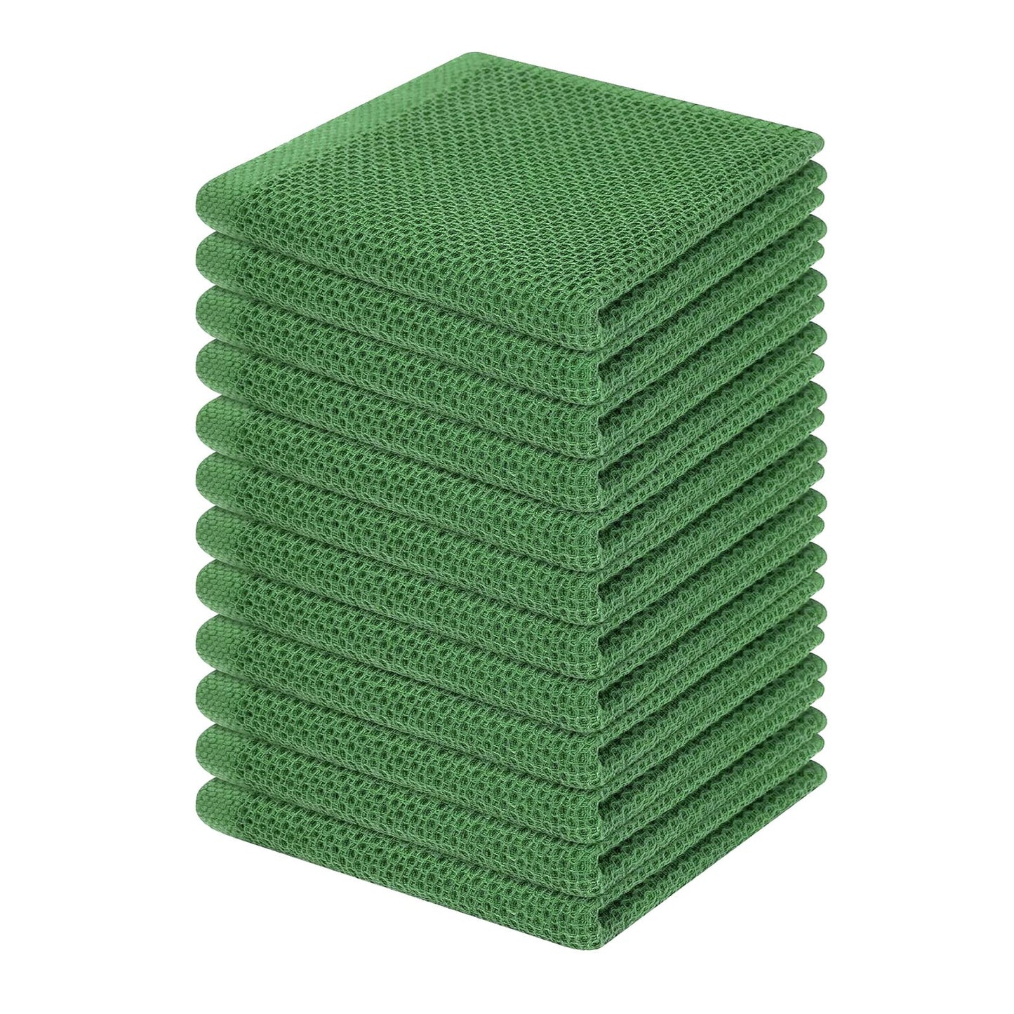 Homaxy 100% Cotton Waffle Weave Kitchen Dish Cloths, Ultra Soft Absorbent Quick Drying Dish Towels, 12 x 12 Inches, 12-Pack, Grass Green