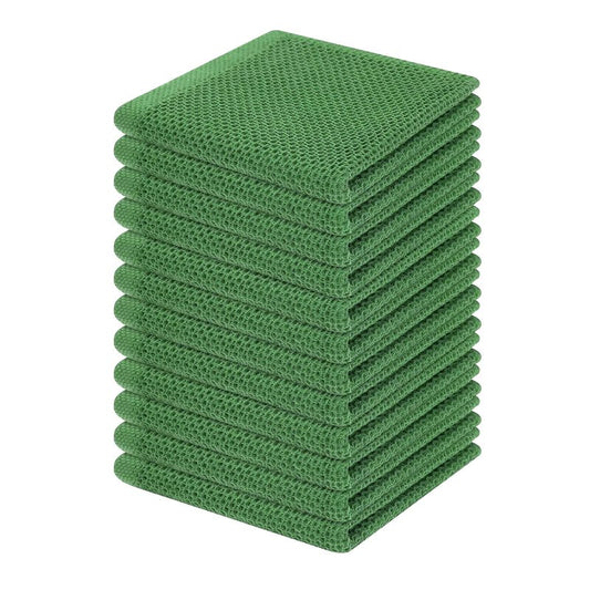 Homaxy 100% Cotton Waffle Weave Kitchen Dish Cloths, Ultra Soft Absorbent Quick Drying Dish Towels, 12 x 12 Inches, 12-Pack, Grass Green
