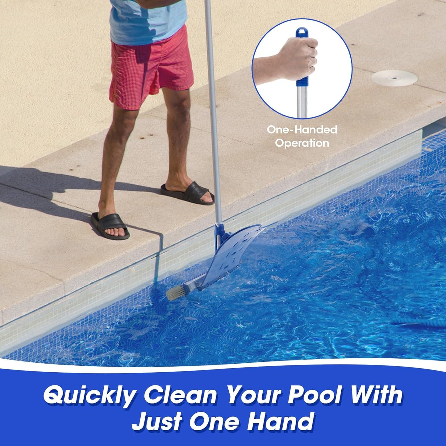 Skiennix Pool Brush - 18" Tough Plastic Bristles for Effective Pool Wall Cleaning | EZ Clips Compatible