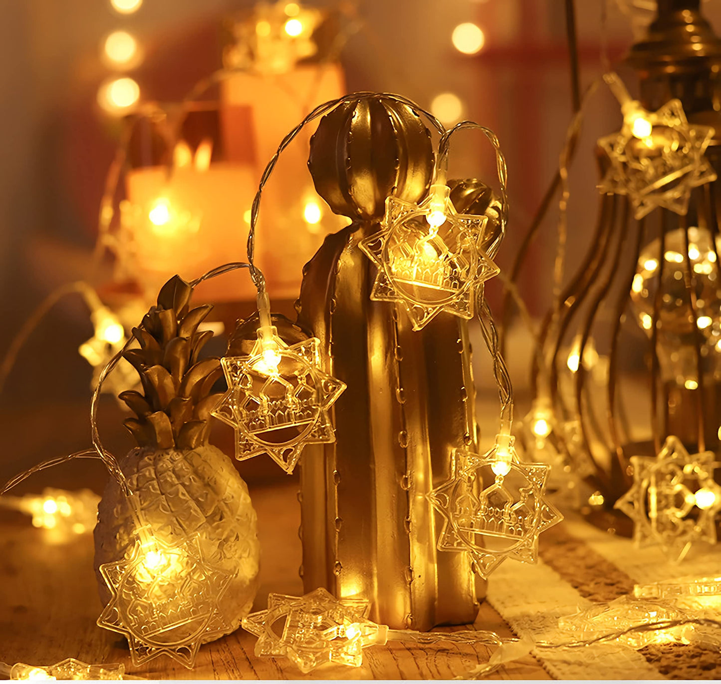 Ramadan Lights Star Moon String Lights 10Ft 20 LED Fairy Lights Battery Operated with 2 Modes Indoor Twinkle Ramadan Kareem and Eid Mubarak Decorations for Home Bedroom Eid al-Fitr Party