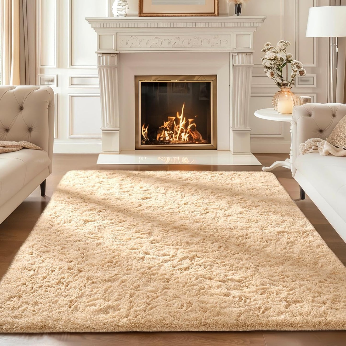 Ophanie Beige Area Rug - Plush Soft Shaggy Carpet for Bedroom & Living Room | 4x6 Indoor Decor