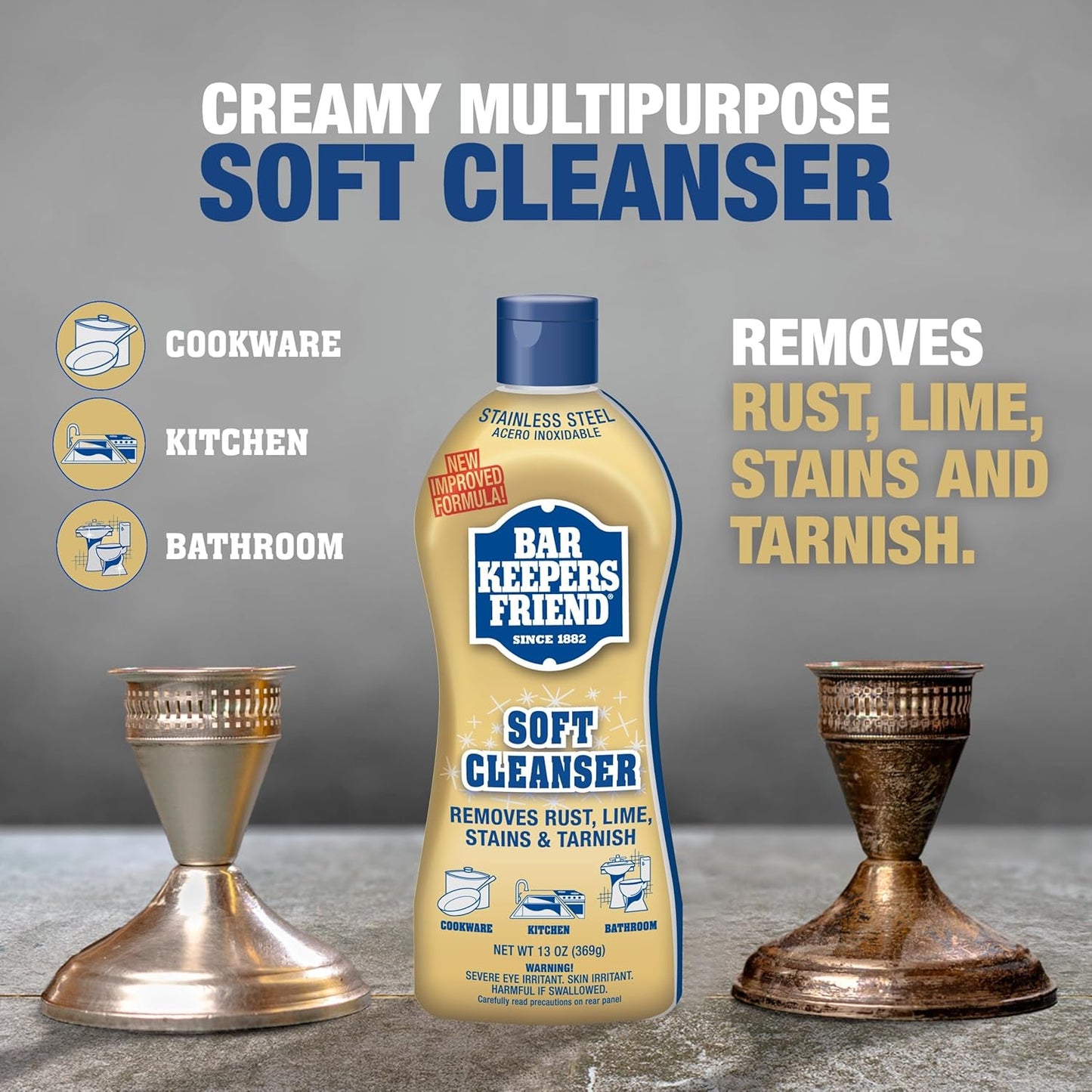 Bar Keepers Friend Soft Cleanser - 13 oz Liquid | Multipurpose Surface Cleaner for Soap Scum & Grease