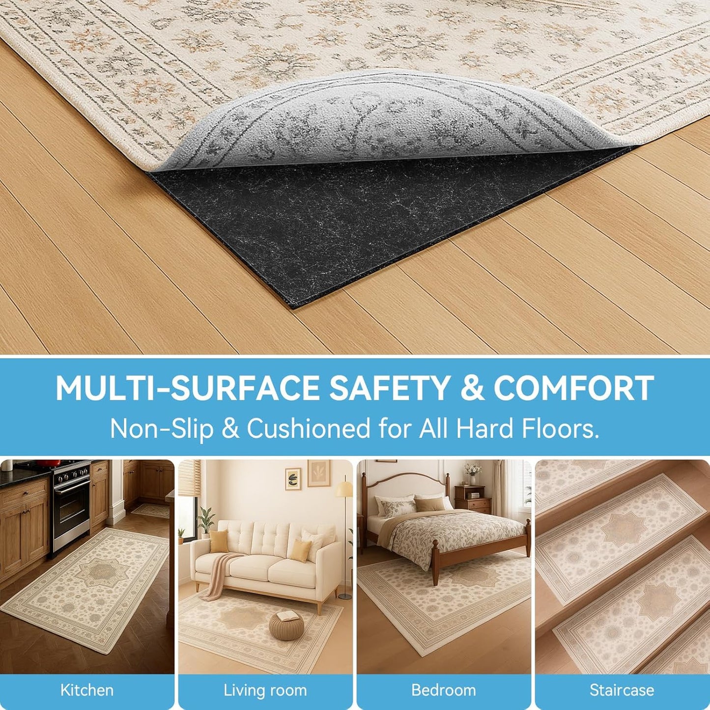 Warmstar 8x10 FT Non-Slip Rug Pad - 100% Waterproof Felt for Hardwood Floors, 1/8” Thick, Secure Grip