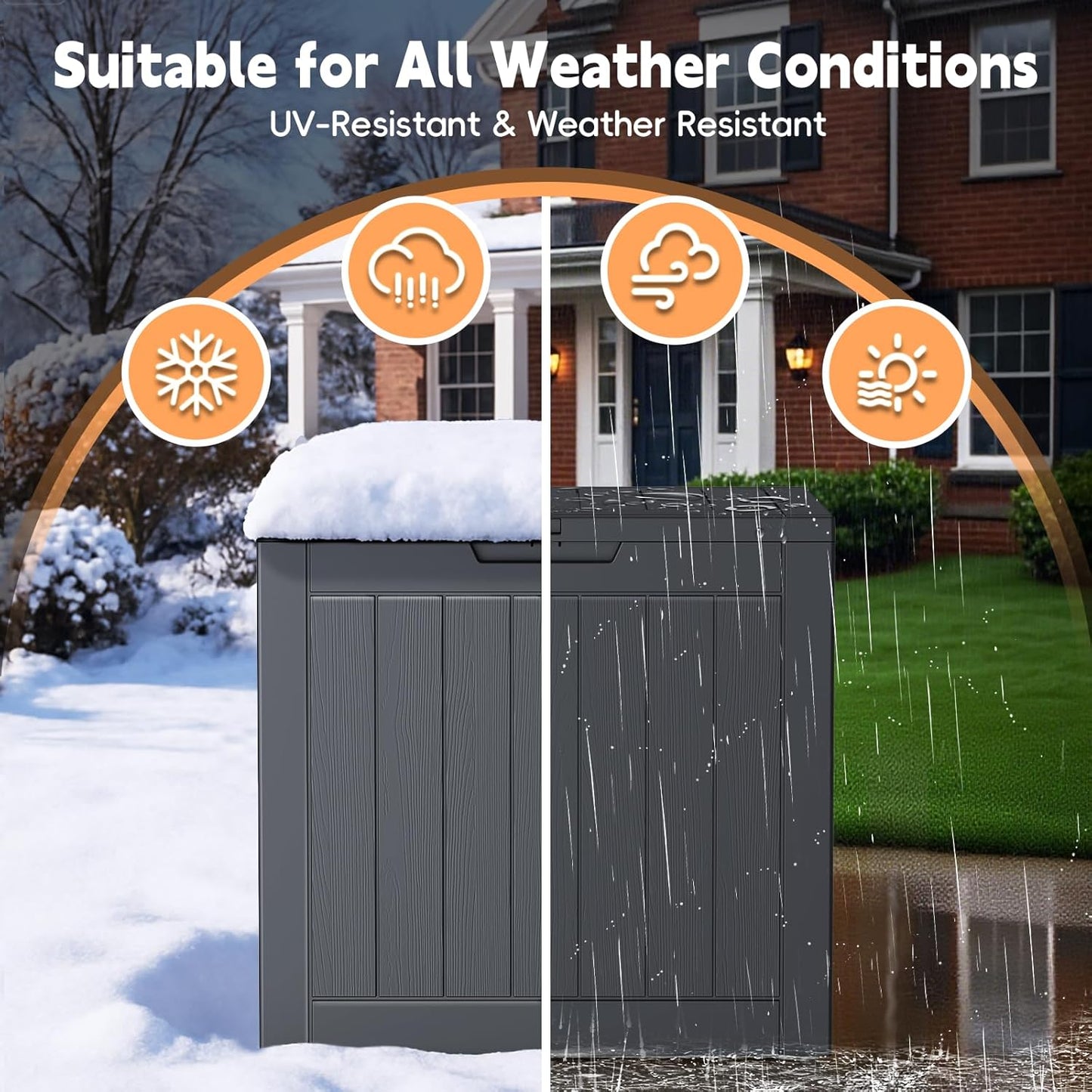 Mars Villa 31 Gallon Deck Box - Waterproof Resin Storage Bin with Lockable Lid for Outdoor Use | Black
