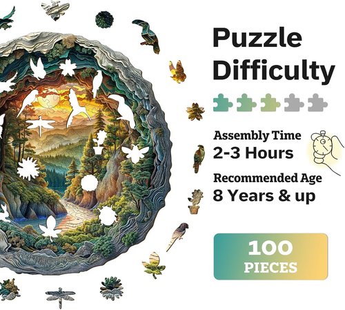 Jigfoxy 3D Wooden Puzzle for Adults - Unique Animal Shape Jigsaw | 100 Pieces, 8.5 x 8.4 in