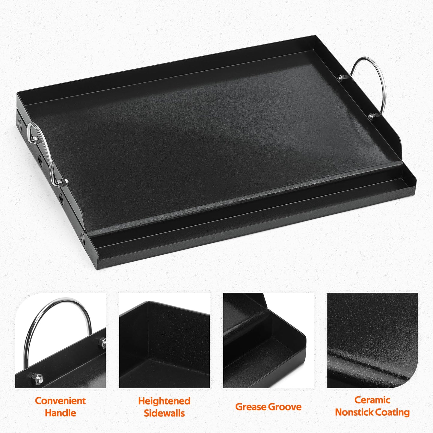 Onlyfire Universal BBQ Griddle with Handles for Most Grills, Ceramic Coated Non-stick Flat Top Griddle for Outdoor Cooking, 18"L x 12.6"W x 2.8"H "