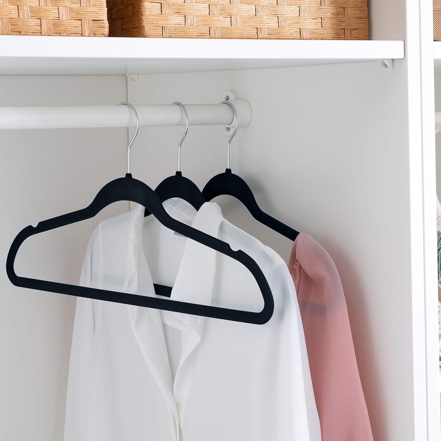 Simplify Slim Velvet Clothes Hangers - 25 Pack | Non-Slip Design for Shirts, Suits, Pants & Dresses | Durable Black
