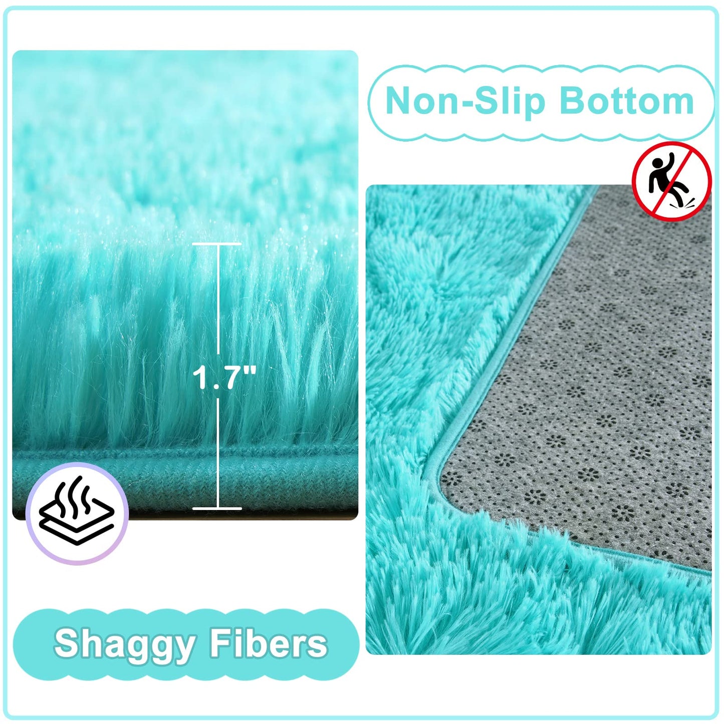 Ompaa Soft Fluffy Area Rug for Living Room Bedroom, 5x8 Teal Blue Plush Shag Rugs, Fuzzy Shaggy Accent Carpets for Kids Girls Rooms, Modern Apartment Nursery Dorm Indoor Furry Decor
