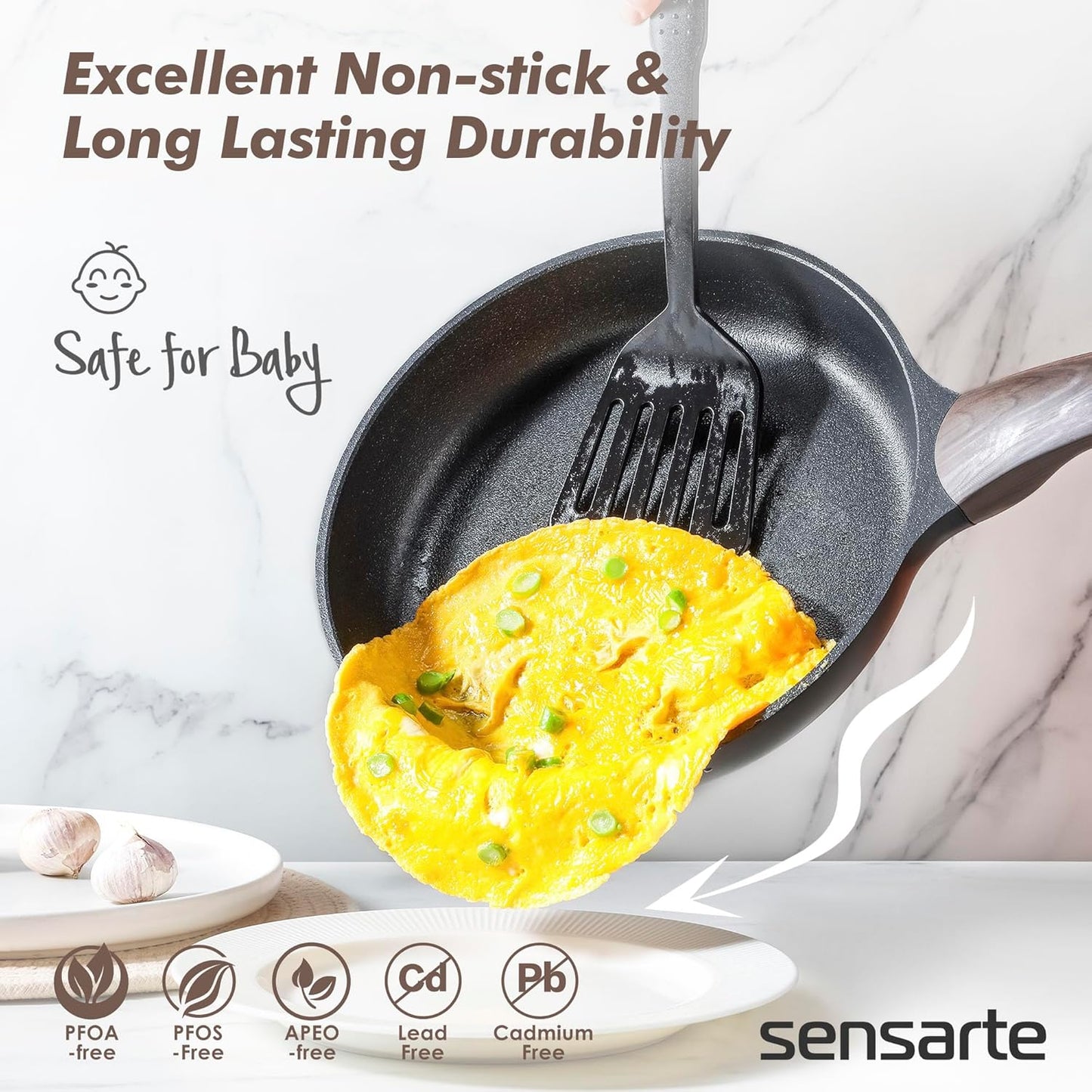 SENSARTE Non-Stick Induction Cookware Set - 14 Pcs Healthy Kitchen Pots & Pans, PFOA Free, Black