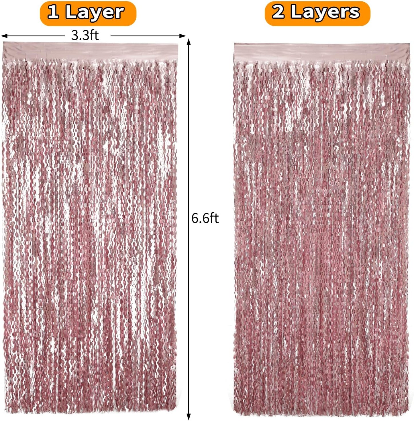 Skiennix Pink Tinsel Curtain - 4 Pack Wavy Foil Fringe Backdrop for Princess Bachelorette Parties | 3.3x6.6ft