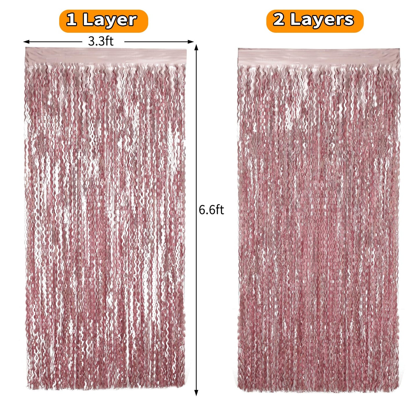 4 Pack 3.3x6.6ft Pink Tinsel Curtain Party Backdrop - Wavy Foil Fringe Curtain Party Streamers for Girl Princess Bachelorette Disco Party Decorations