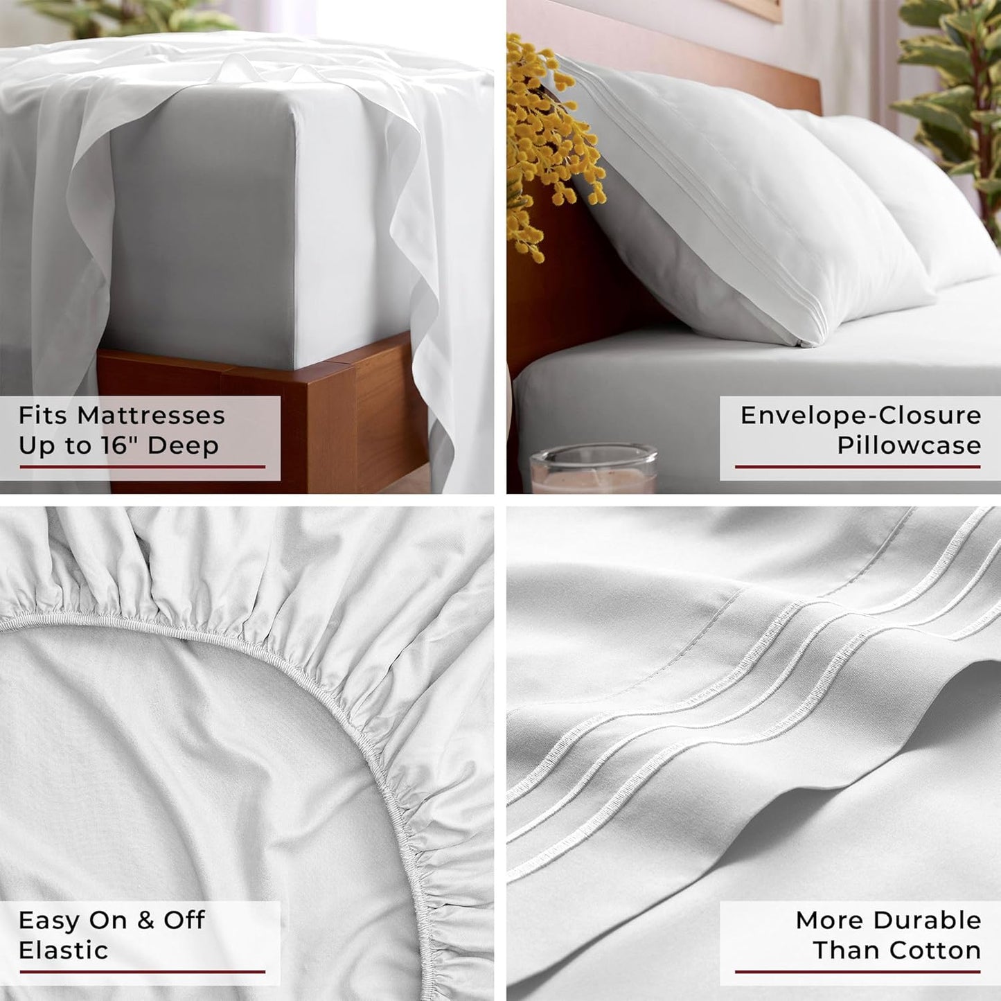 Mellanni Full Sheets Set - 4 PC Hotel Luxury Bedding | Extra Soft, Cooling, Wrinkle-Resistant (White)