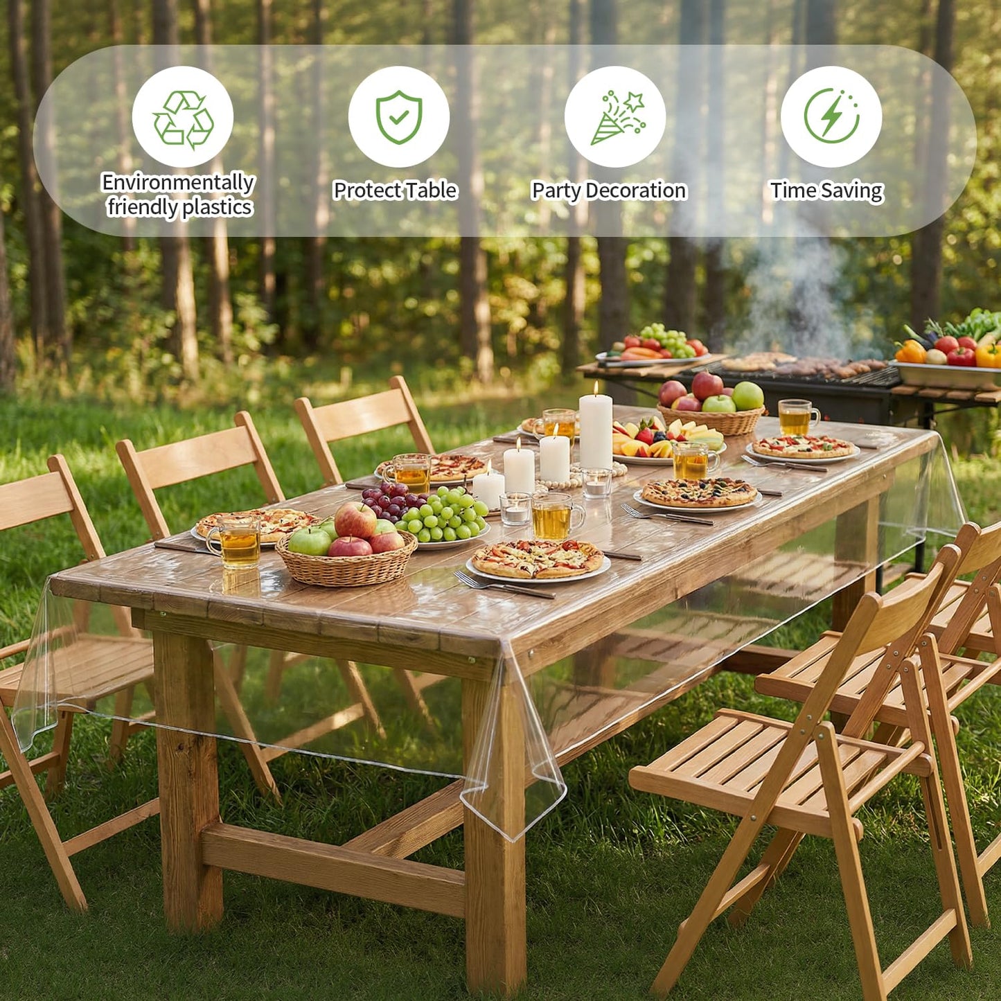 Spring rain Clear Table Cover Protector 54 x 78 Inch, PVC Plastic Tablecloth, Waterproof Oil Spill Proof Stain Resistant & Wipeable, Rectangle Vinyl Tablecloth for Desk Coffee Dining Room Table