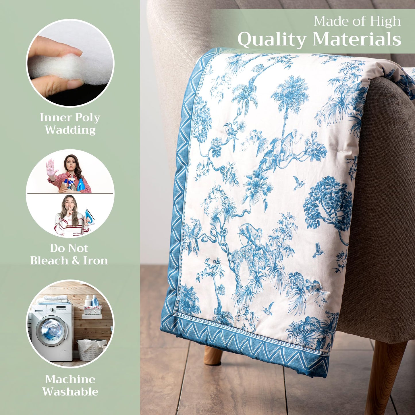Maison d' Hermine Throw Blanket for Couch Lightweight Soft Warm Breathable Cotton Throw Blankets for Bed Girls Boys Women Men Sofa Living Room Gifts for Mothers Day (50'' X 60'', Bonobo - Blue)