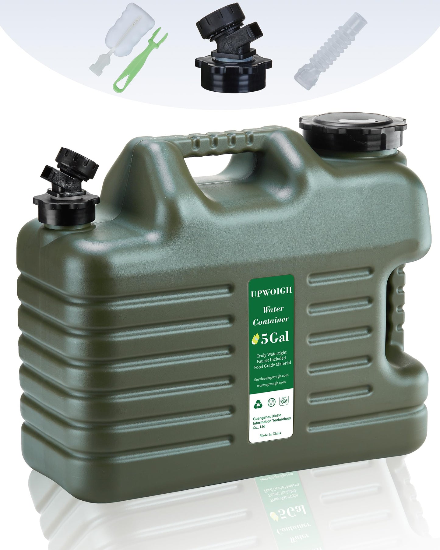 UPWOIGH 5 Gallon Water Jug with Automatic Touch Control Pump (1 Pump Included), Truly Leak-Proof BPA-Free Water Container with Spigot, Type-C Rechargeable Military Green Water Pump for Camping Hiking