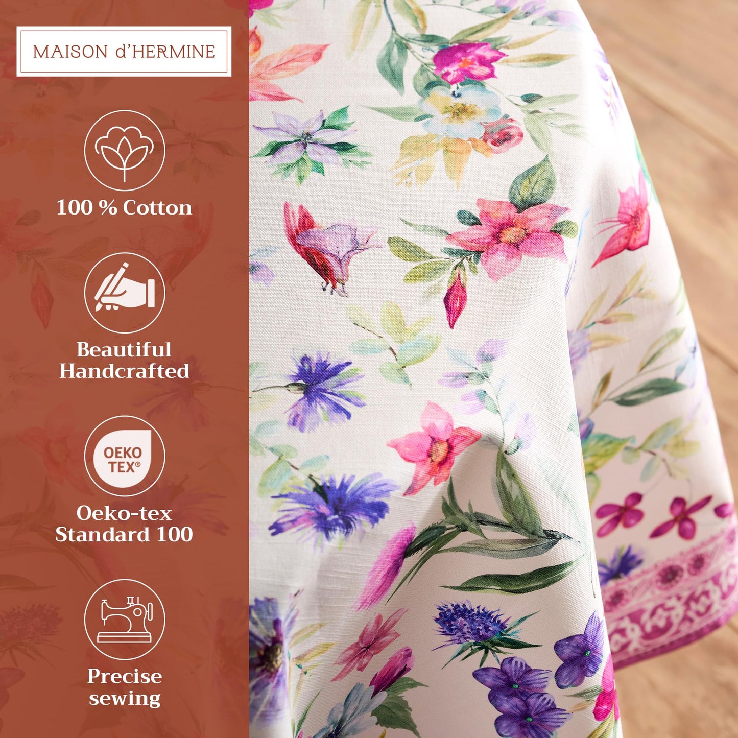 Maison d' Hermine Table Cloth Round Table 100% Cotton 69 Round Inches Tablecloth Reusable Decorative for Dining Kitchen Room Farmhouse Home Gifts for Mothers Day Spring Summer - Chardon