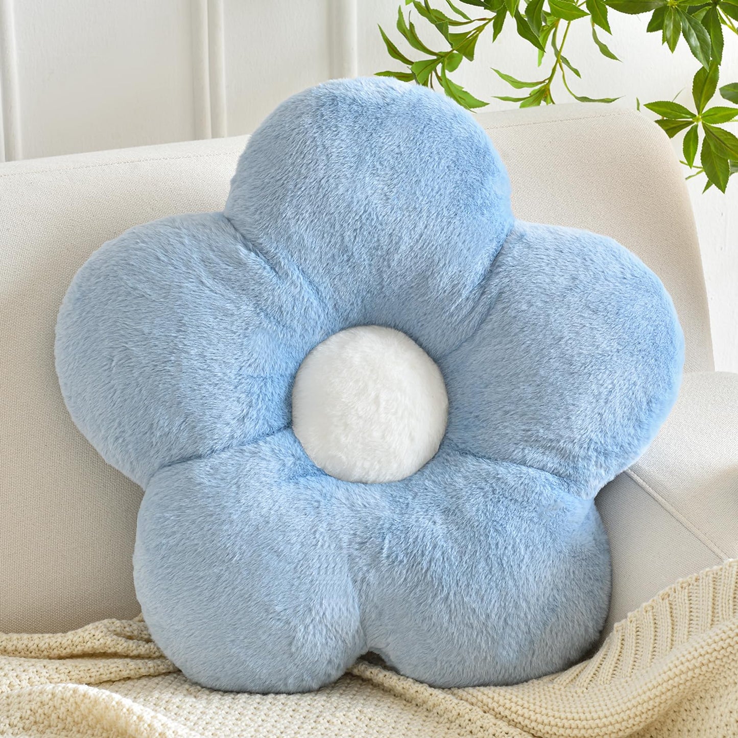 ZCNYCLAM Flower Pillows, Soft Decorative Throw Pillows for Couch Chair Bed, Flower Floor Throw Pillows for Adults Bedroom Living Room (Grey Blue, 19.6 Inches)