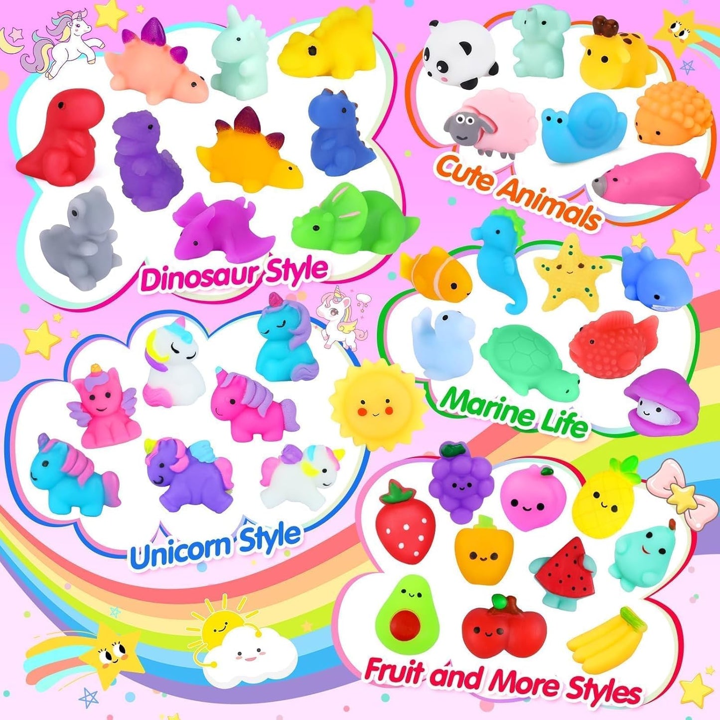 Skiennix 130-Piece Kawaii Squishy Toys Set - Fun Fidget Toys for Classroom Prizes & Birthday Gifts