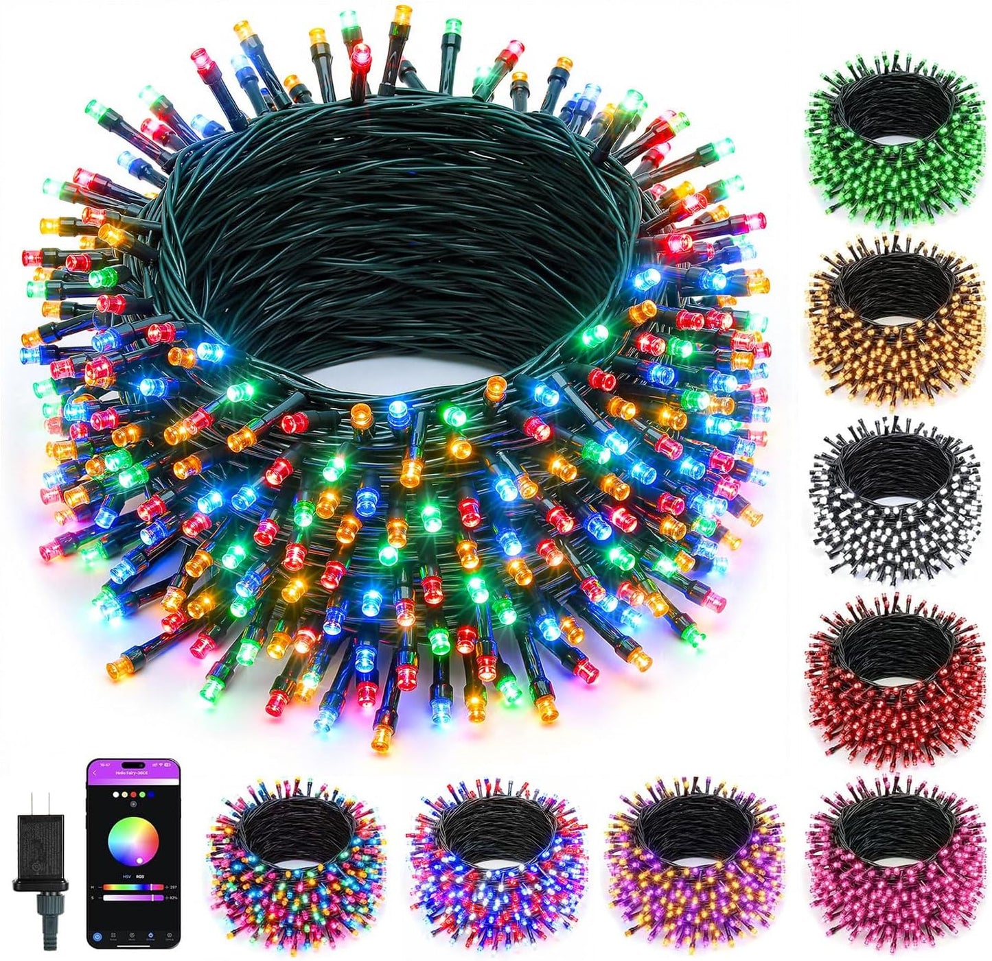 Minetom LED RGB String Lights - 82ft 250 Color Changing Fairy Lights with Remote & App Control