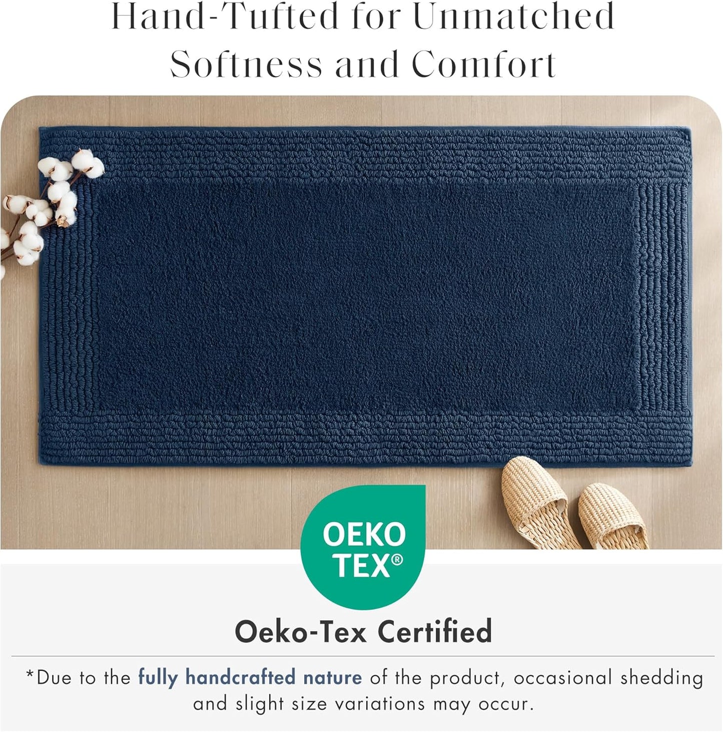 Madison Park Splendor Reversible Cotton Tufted Bathroom Rug - Luxurious 3000 GSM Plush Mat, 20x30 Navy