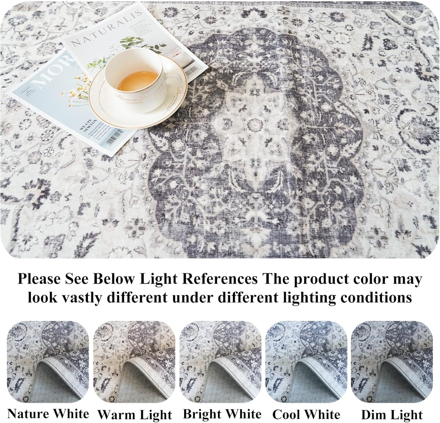 Regine Switzerland Washable Runner Rug - Stain Resistant Oriental Design | 4x8 Feet, Grey for Entryway & Kitchen