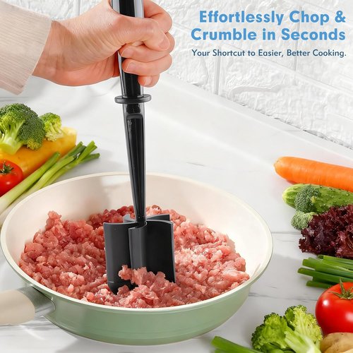 Ground Beef Chopper Tool by [Brand Name] - 2-Pack Heat-Resistant Meat Chopper with 5 Curved Blades | Non-Scratch Masher for Hamburger & Potatoes (Black)