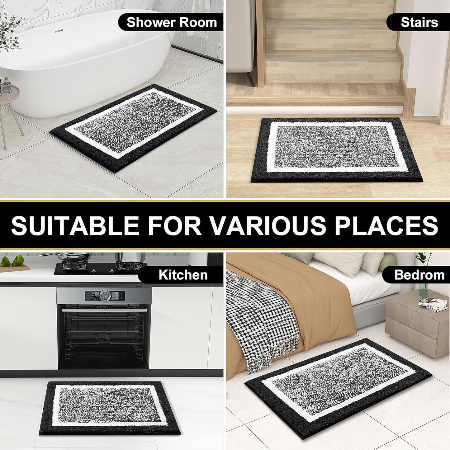 OLANLY Microfiber Bath Rugs - Extra Soft, Non-Slip & Absorbent | 24x16 Black Quick-Dry Shaggy Mats
