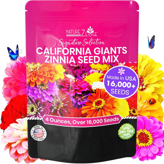 NatureZ Zinnia Seeds - Non-GMO Flower Seeds for Easy Outdoor Planting | 1/4 lb Bulk Mix