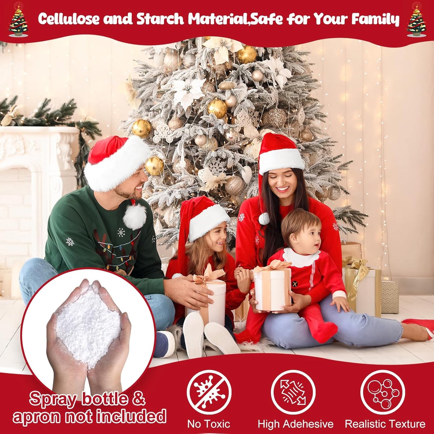 PJT Snow Flocking Powder - Self-Adhesive Fake Snow for Christmas Trees & Winter Crafts | 5LB