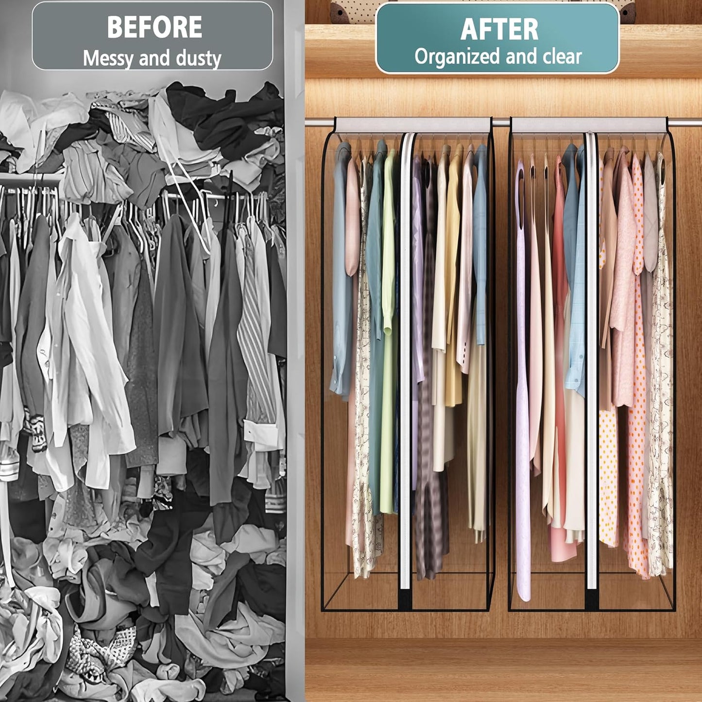 Liuoud 22” Garment Bags - Clear Hanging Clothes Covers for Closet Storage | 2 Pack, 60” Long