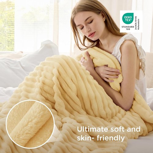 Bedsure GentleSoft Twin Blanket - Cozy Custard Yellow Fleece for Couch | Super Soft 60x80 Inches