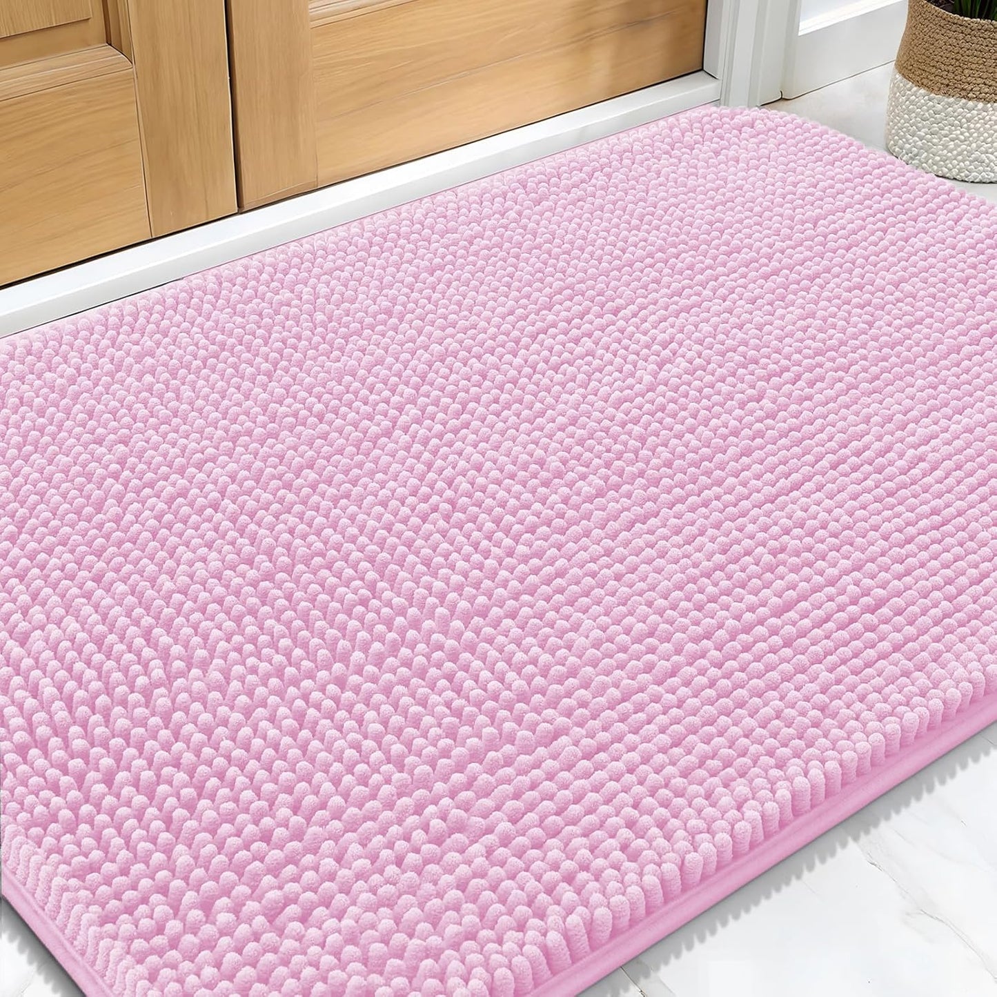 OLANLY Dog Door Mat - Absorbent Non-Slip Washable Doormat for Muddy Paws | 34x21 Inches, Pink
