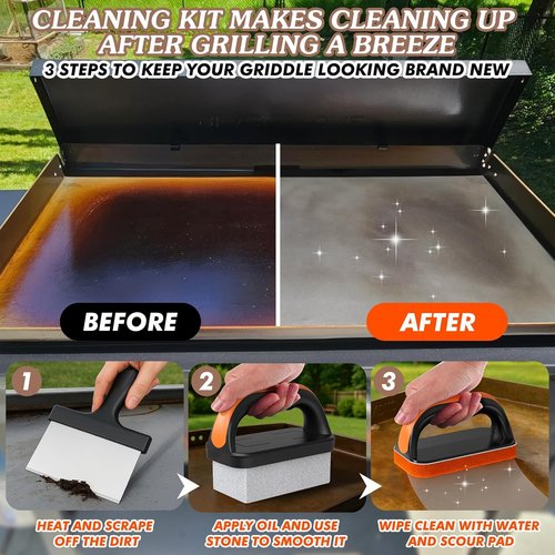 Blackstone 19-in-1 Griddle Cleaning Kit | Complete Flat Top Grill Cleaning Set with Scraper & Brush