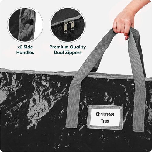 Handy Laundry Christmas Tree Storage Bag - Heavy Duty Waterproof Protection for 7.5 Ft Xmas Tree | Dual Zipper & Reinforced Handles - Black