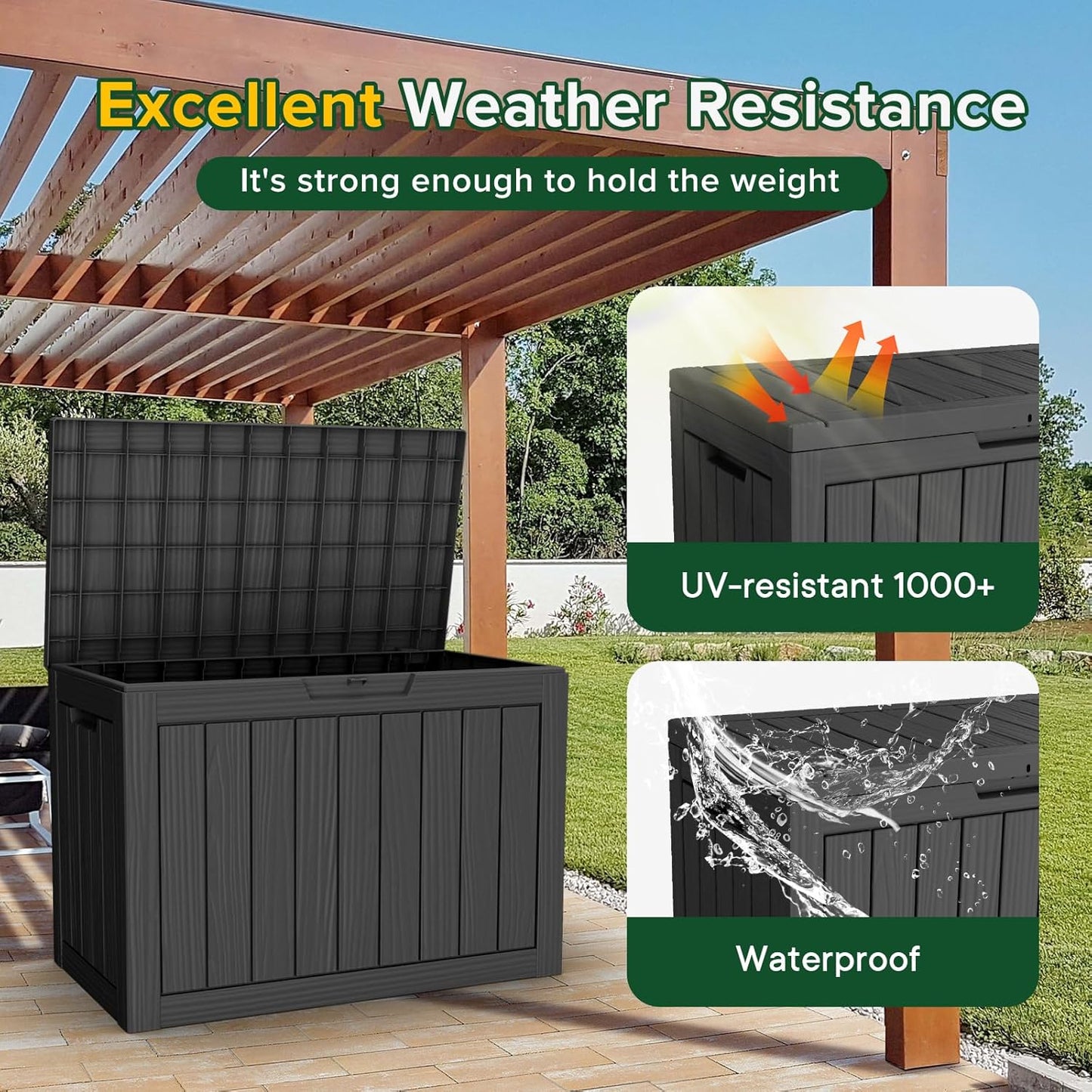 Skiennix 44 Gallon Outdoor Deck Box - Lockable Waterproof Storage for Garden Tools & Cushions | Black