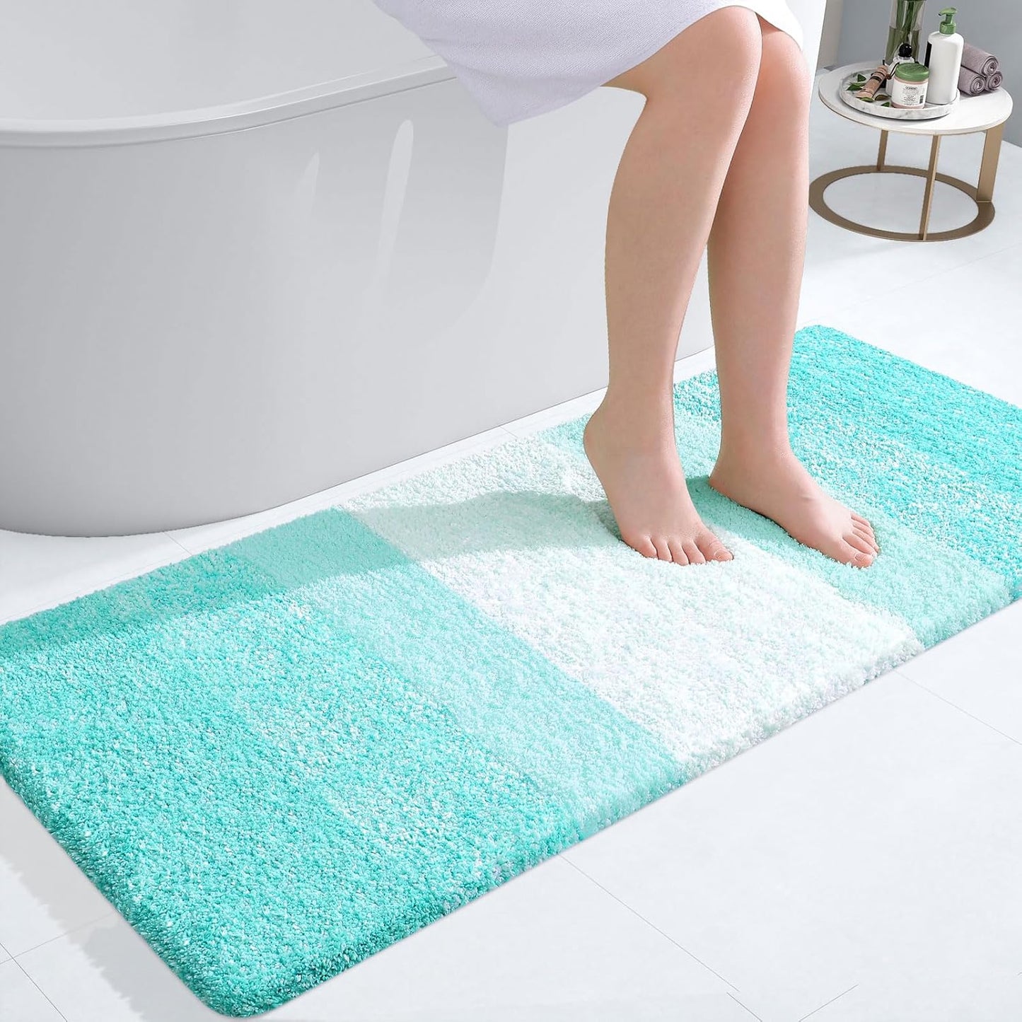 OLANLY Bathroom Runner Rug - Extra Soft Microfiber Mat with Rubber Backing | Quick Dry, Washable, Teal 47x20