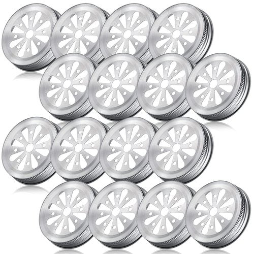 Geiserailie 16 Pcs Daisy Mason Can Jar Lids 2.75" Diameter Regular Mouth Jar Lids for Mason Canning Rustproof Daisy Cut with Straw Hole