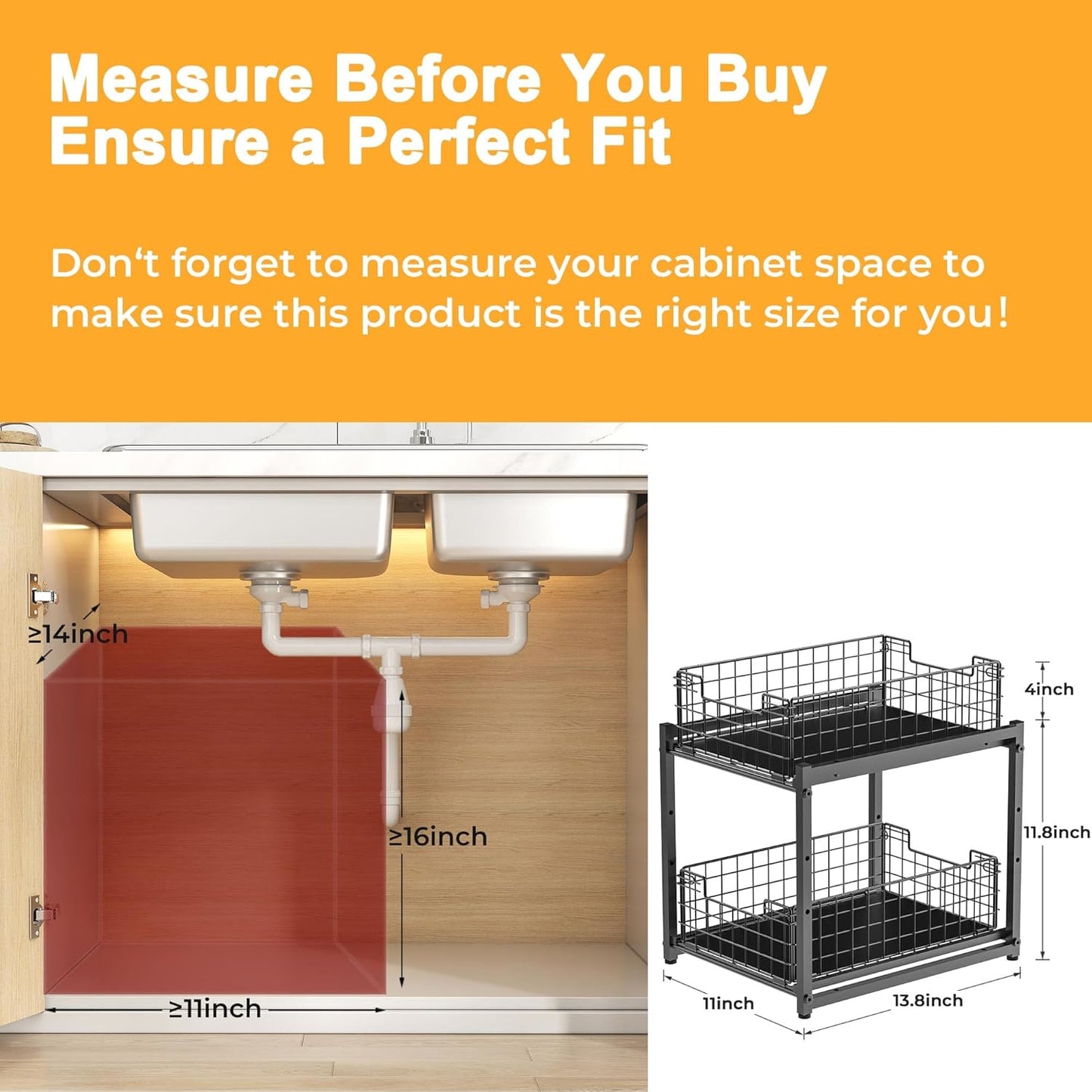 Under Sink Organizer by [Brand Name] - 2-Tier Adjustable Bathroom & Kitchen Storage | Sliding Drawers 13.8x11x15.8 Inch